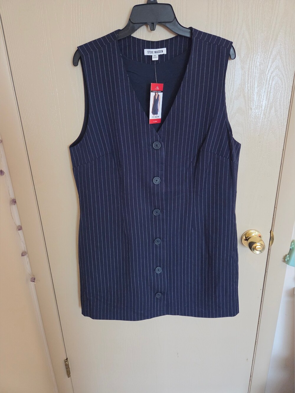 Steve Madden Navy Blue White Pinstriped Sleeveless Mini Dress NWT Size XL